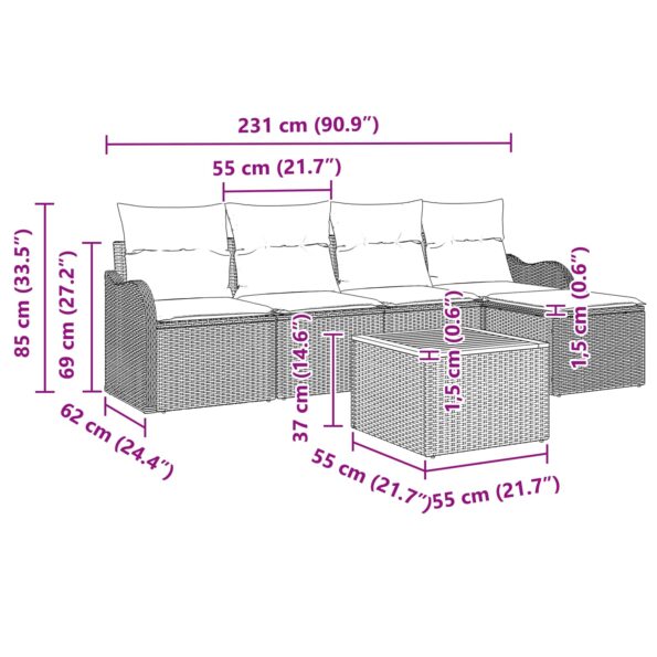 vidaXL Súprava záhradných pohoviek 6 ks Sivá polyratan – Obrázok 9