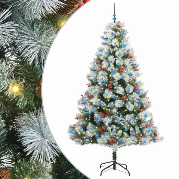 vidaXL Umelý vianočný stromček Zelená a biela 240 cm PVC, kov a plast – Obrázok 2