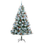 vidaXL Umelý vianočný stromček Zelená a biela 240 cm PVC, kov a plast – Obrázok 4