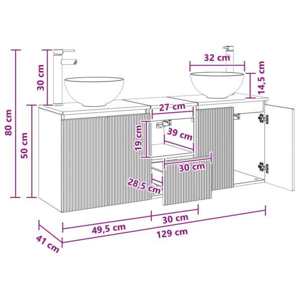 vidaXL Set kabinetov do kúpeľne 3 ks Čierna 49,5 x 35 x 63 cm – Obrázok 12