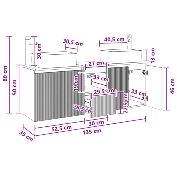 vidaXL Set kabinetov do kúpeľne 3 ks Dymový dub 53 x 35 x 63 cm – Obrázok 12