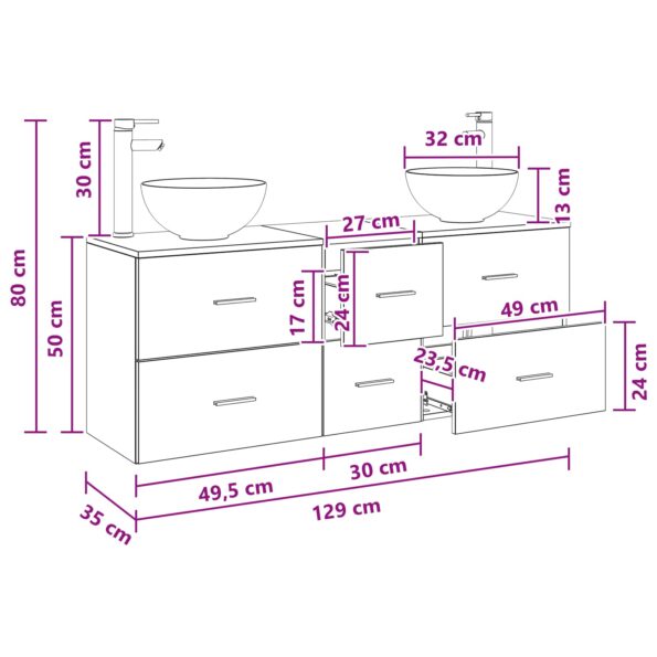vidaXL Set kabinetov do kúpeľne 3 ks Dub artisan 49,5 x 35 x 63 cm – Obrázok 12