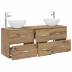 vidaXL Set kabinetov do kúpeľne 3 ks Dub artisan 49,5 x 35 x 63 cm – Obrázok 3
