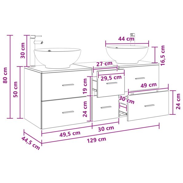 vidaXL Sada kúpeľňového nábytku 3 ks Dymový dub 49,5 x 44,5 x 65 cm – Obrázok 11