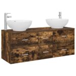 vidaXL Sada kúpeľňového nábytku 3 ks Dymový dub 49,5 x 44,5 x 65 cm – Obrázok 2