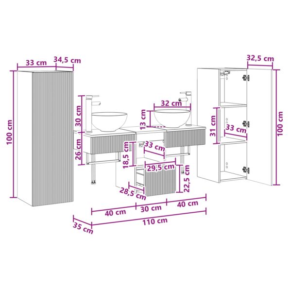 vidaXL Sada kúpeľňového nábytku 5 ks Sivý Sonoma 33 x 34,5 x 100 cm – Obrázok 12