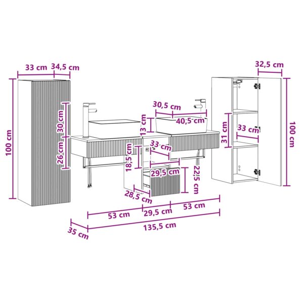 vidaXL Sada kúpeľňového nábytku 5 ks Sivý Sonoma 33 x 34,5 x 100 cm – Obrázok 12