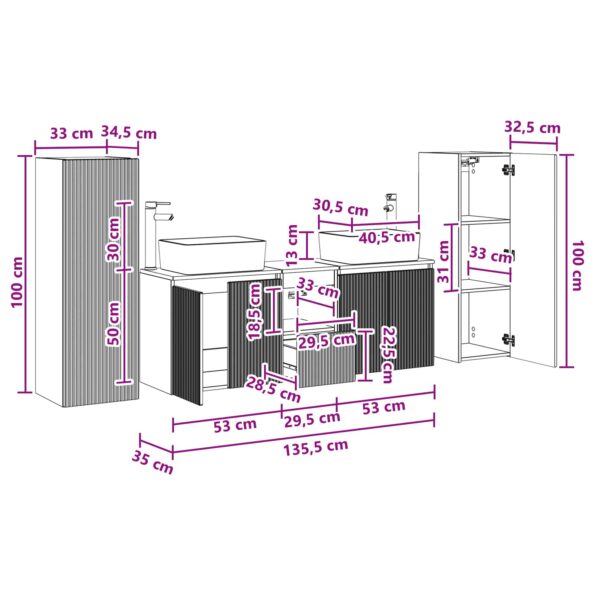 vidaXL Sada kúpeľňového nábytku 5 ks Dymový dub 33 x 34,5 x 100 cm – Obrázok 12