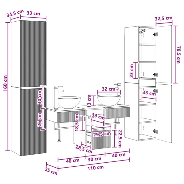 vidaXL Sada kúpeľňového nábytku 5 ks Betónovo sivá 33 x 34,5 x 160 cm – Obrázok 12