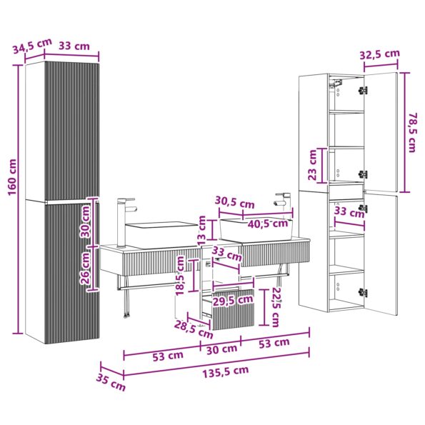 vidaXL Sada kúpeľňového nábytku 5 ks Betónovo sivá 33 x 34,5 x 160 cm – Obrázok 12