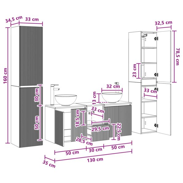 vidaXL Sada kúpeľňového nábytku 5 ks Staré drevo 33 x 34,5 x 160 cm – Obrázok 12