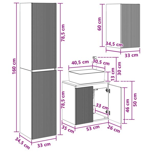 vidaXL Sada kúpeľňového nábytku 3 ks Staré drevo 33 x 34,5 x 160 cm – Obrázok 12