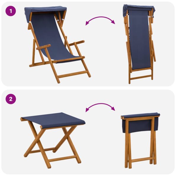 vidaXL Lehátko 4 pcs 3 Poloha Masívne eukalyptové drevo Modrá – Obrázok 8