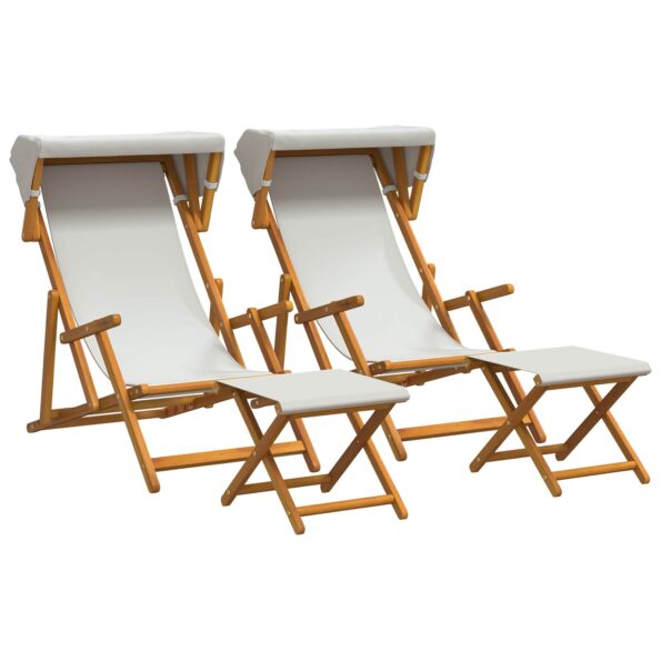 vidaXL Lehátko 4 pcs 3 Poloha Masívne eukalyptové drevo Krémová – Obrázok 2