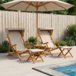 vidaXL Lehátko 4 pcs 3 Poloha Masívne eukalyptové drevo Béžová