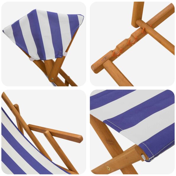 vidaXL Lehátko 4 pcs 3 Poloha Masívne eukalyptové drevo Modrá a biela – Obrázok 5