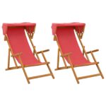 vidaXL Lehátko 2 pcs 3 Poloha Masívne eukalyptové drevo Červená – Obrázok 2