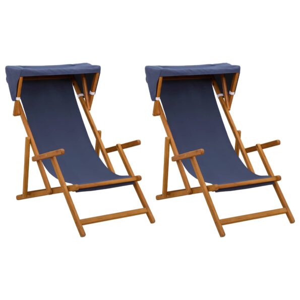 vidaXL Lehátko 2 pcs 3 Poloha Masívne eukalyptové drevo Modrá – Obrázok 2