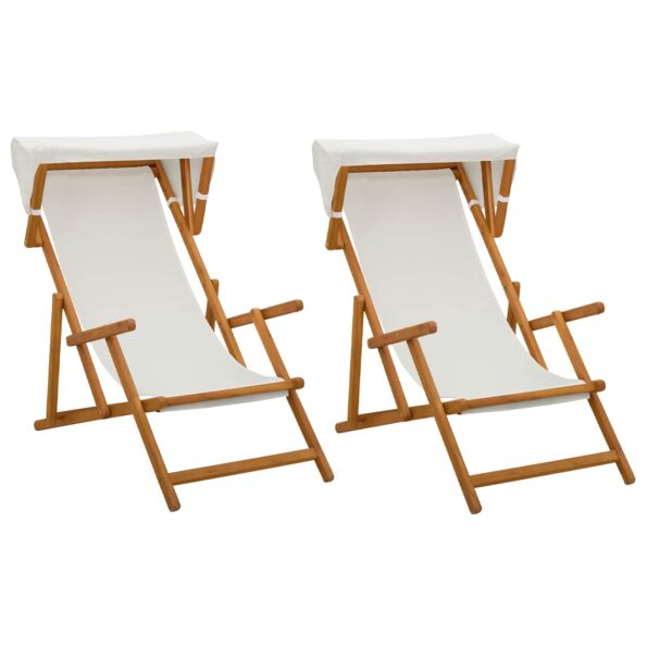vidaXL Lehátko 2 pcs 3 Poloha Masívne eukalyptové drevo Krémová – Obrázok 2