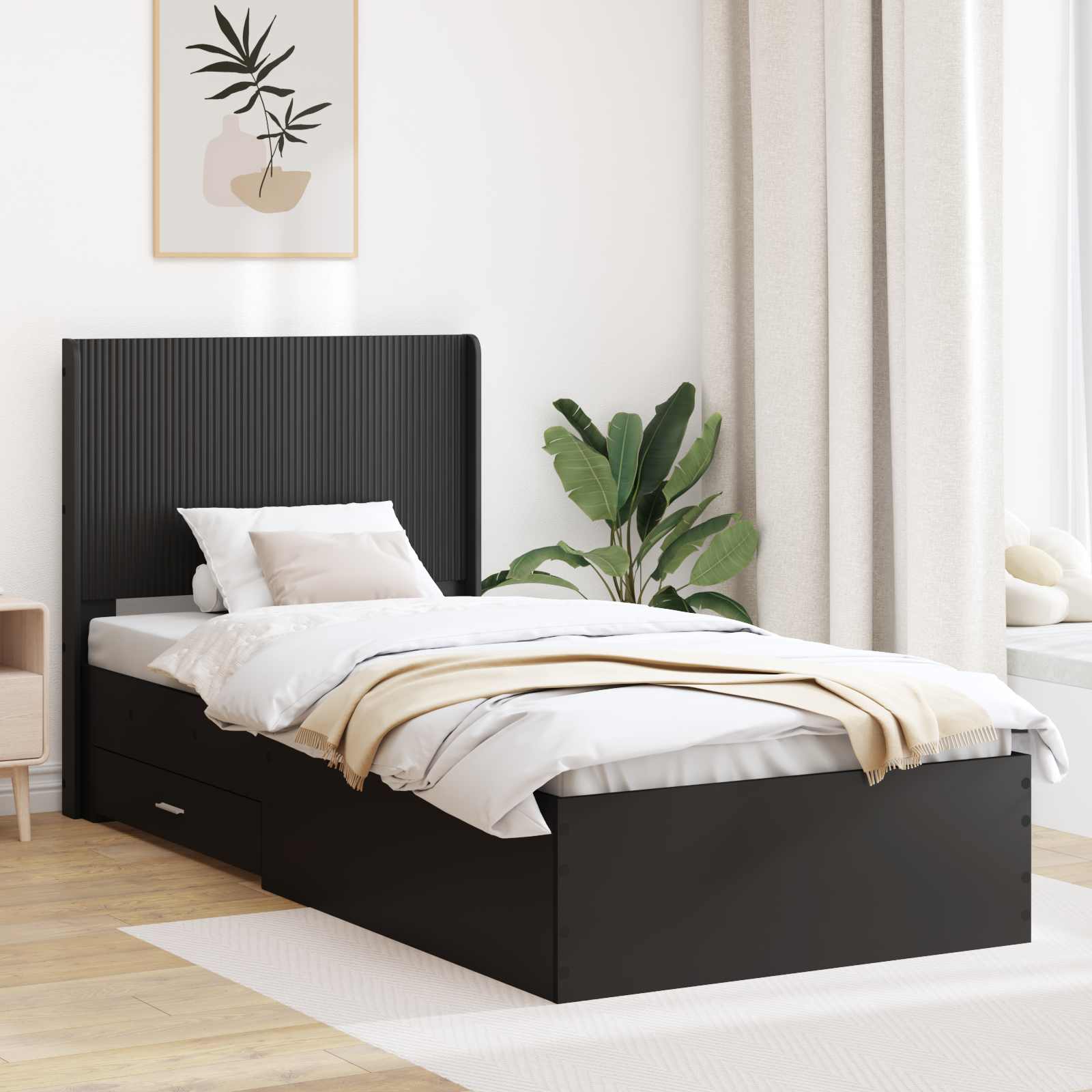 3414166_1.jpg vidaXL Posteľový rám s úložným priestorom a čelom Čierna 75 x 190 cm – Obrázok 1