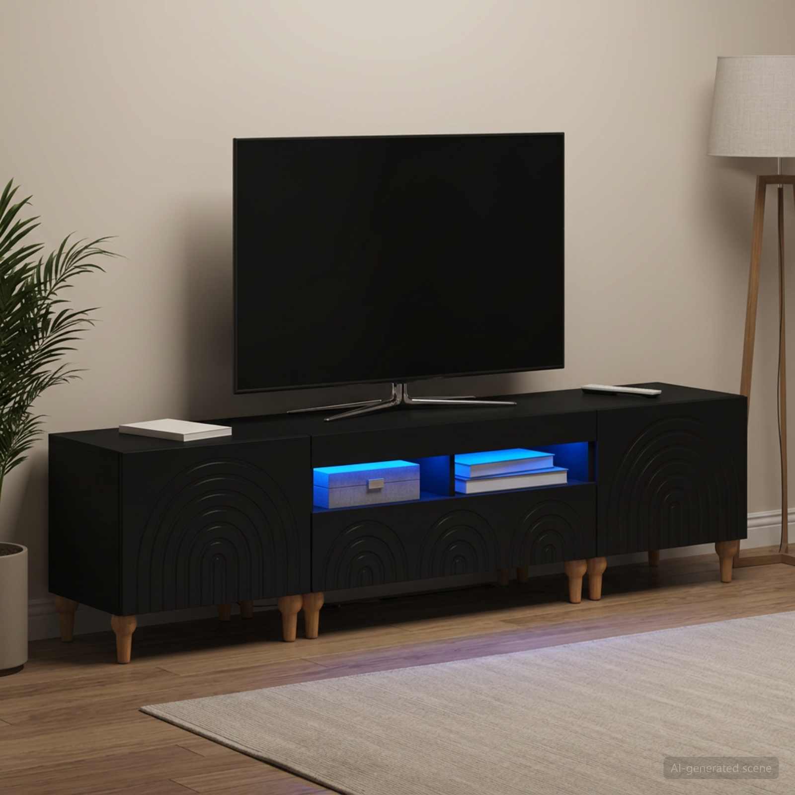 3416496_1.jpg vidaXL 3-dielny LED TV stolík Čierna Kompozitné drevo – Obrázok 1