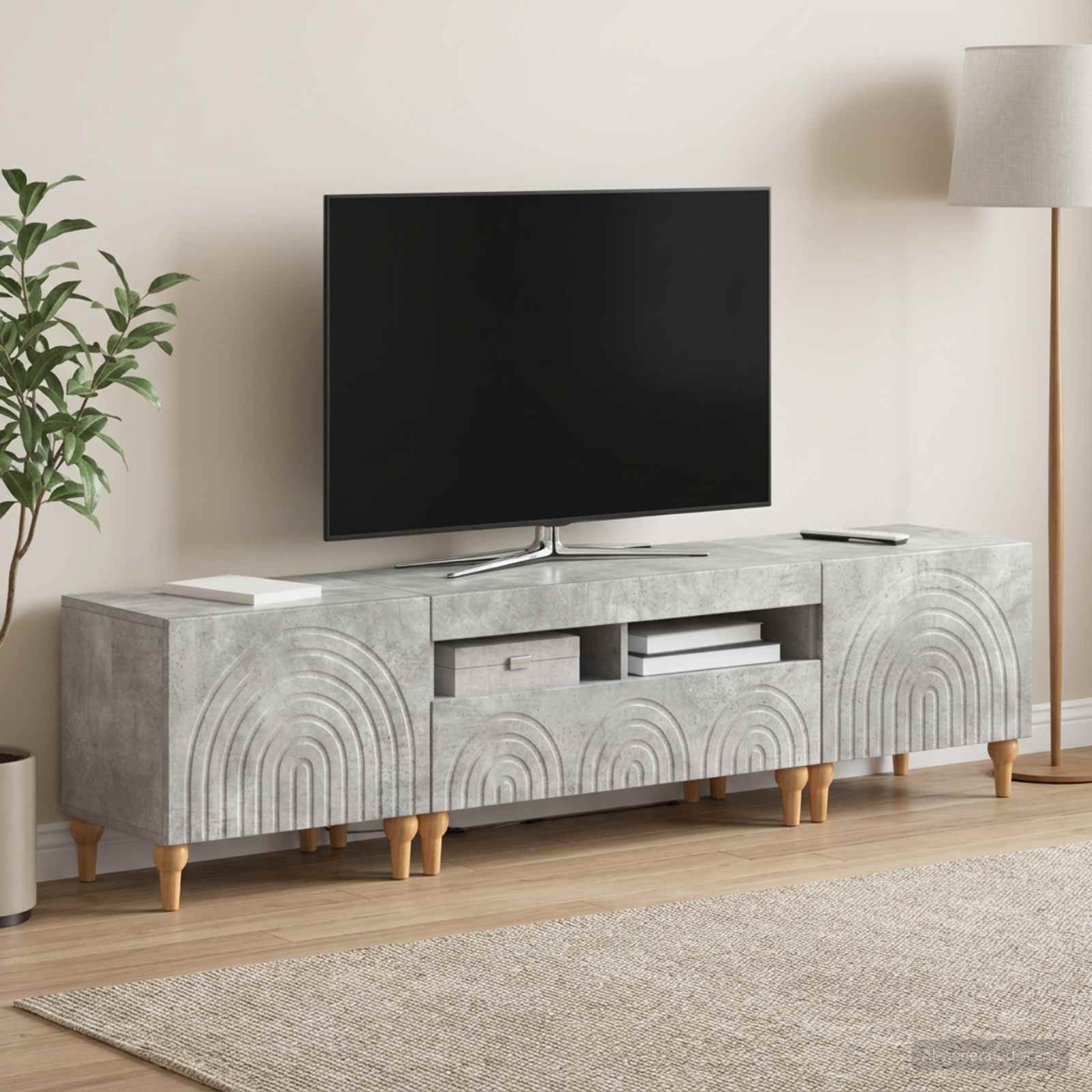 3416500_1.jpg vidaXL 3-dielny LED TV stolík Betónovo sivá Kompozitné drevo – Obrázok 1