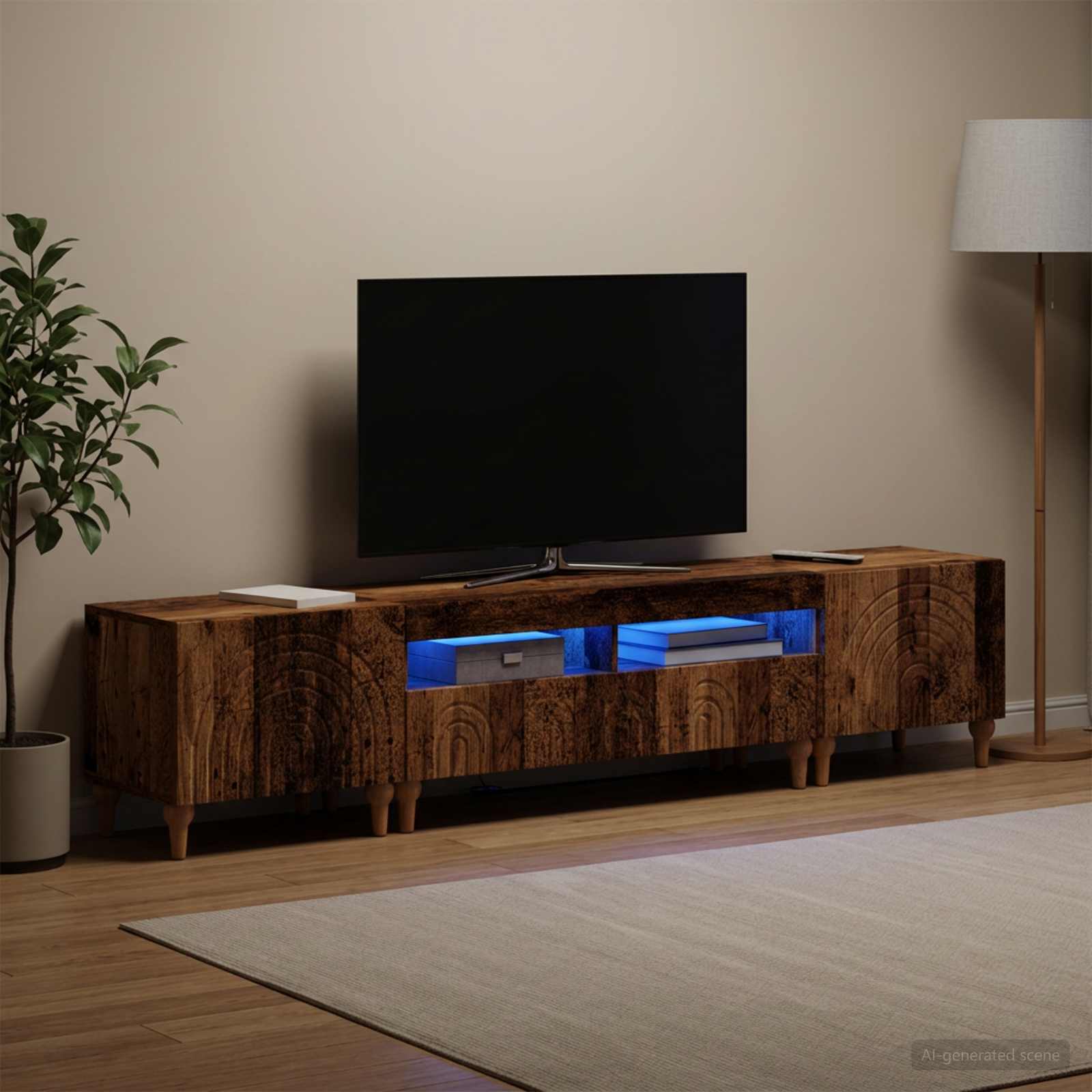 3416507_1.jpg vidaXL 3-dielny LED TV stolík Staré drevo Kompozitné drevo – Obrázok 1