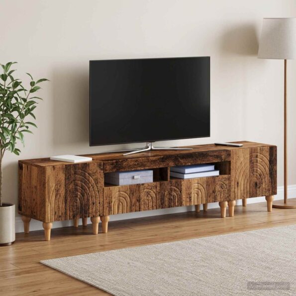 vidaXL 3-dielny LED TV stolík Staré drevo Kompozitné drevo – Obrázok 3