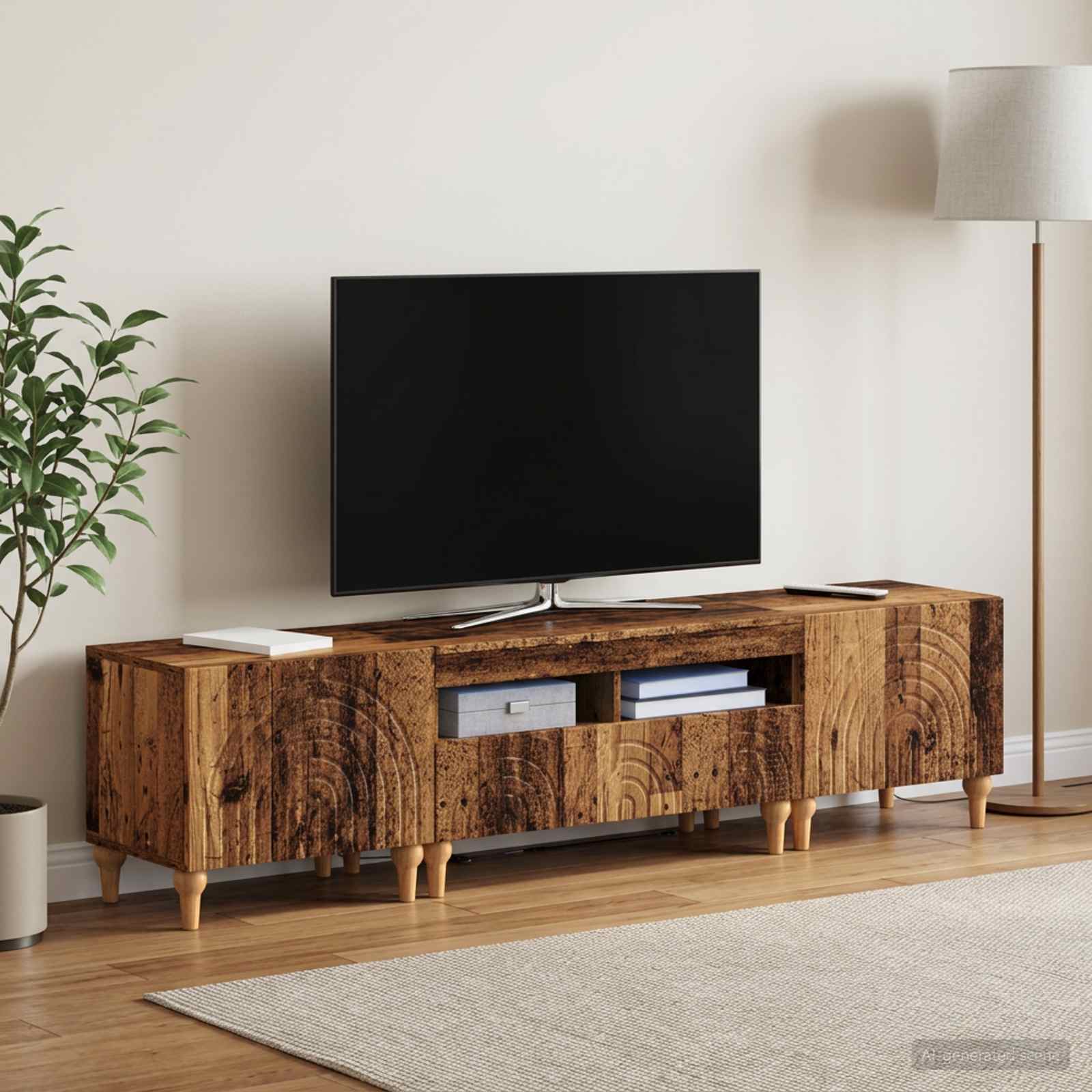 3416508_1.jpg vidaXL 3-dielny LED TV stolík Staré drevo Kompozitné drevo – Obrázok 1