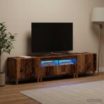 vidaXL 3-dielny LED TV stolík Staré drevo Kompozitné drevo – Obrázok 3