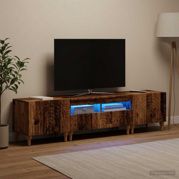 vidaXL 3-dielny LED TV stolík Staré drevo Kompozitné drevo – Obrázok 3