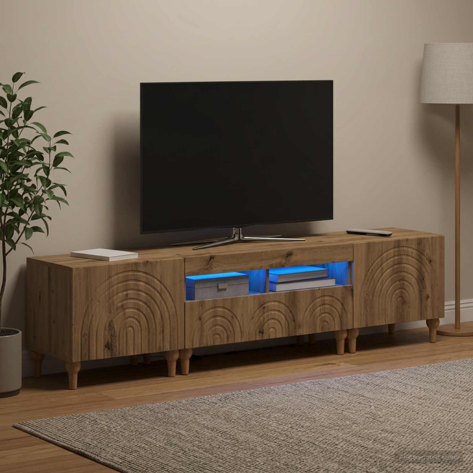 3416510_1.jpg vidaXL 3-dielny LED TV stolík Dub artisan Kompozitné drevo – Obrázok 1