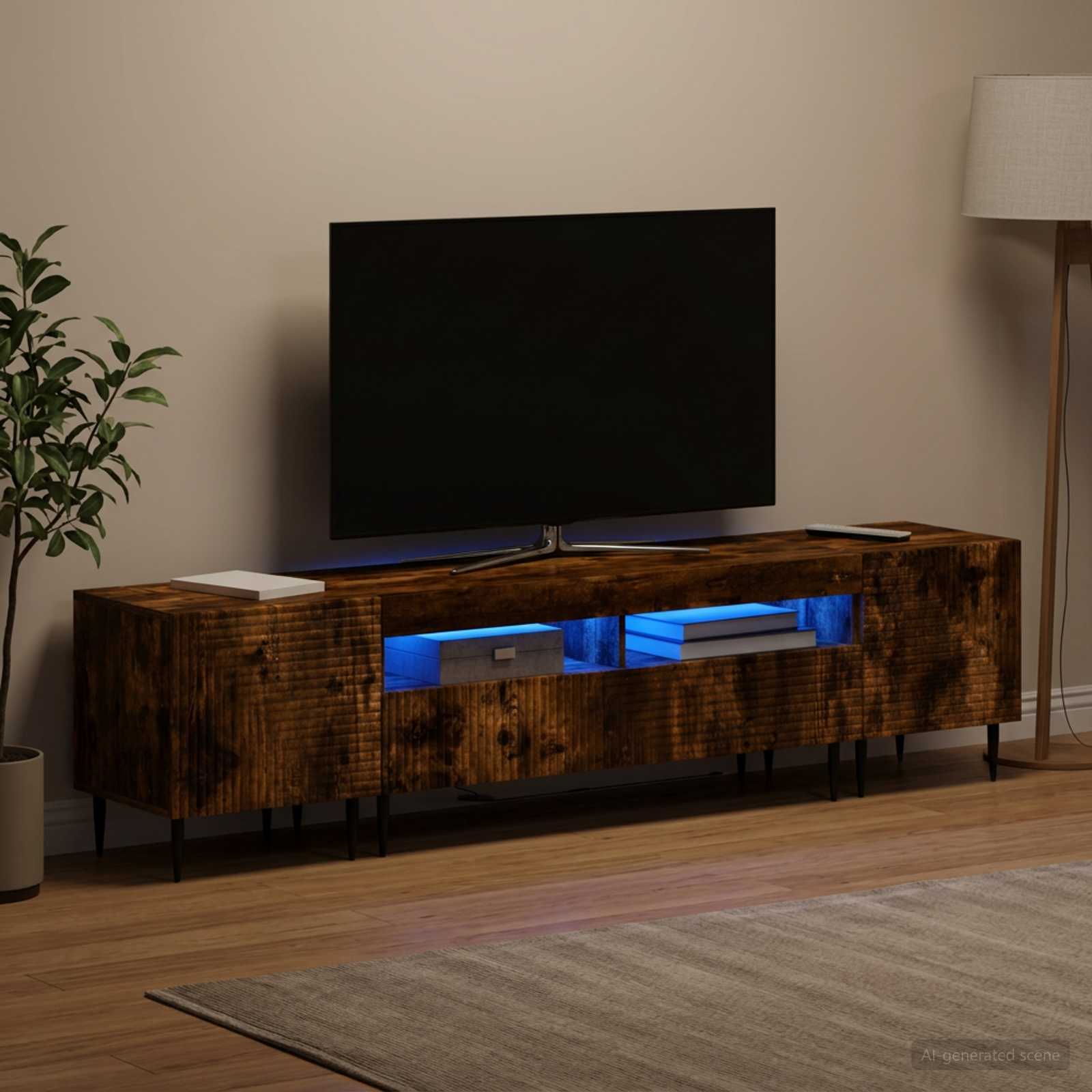 3416683_1.jpg vidaXL 3-dielny LED TV stolík Dymový dub Kompozitné drevo – Obrázok 1