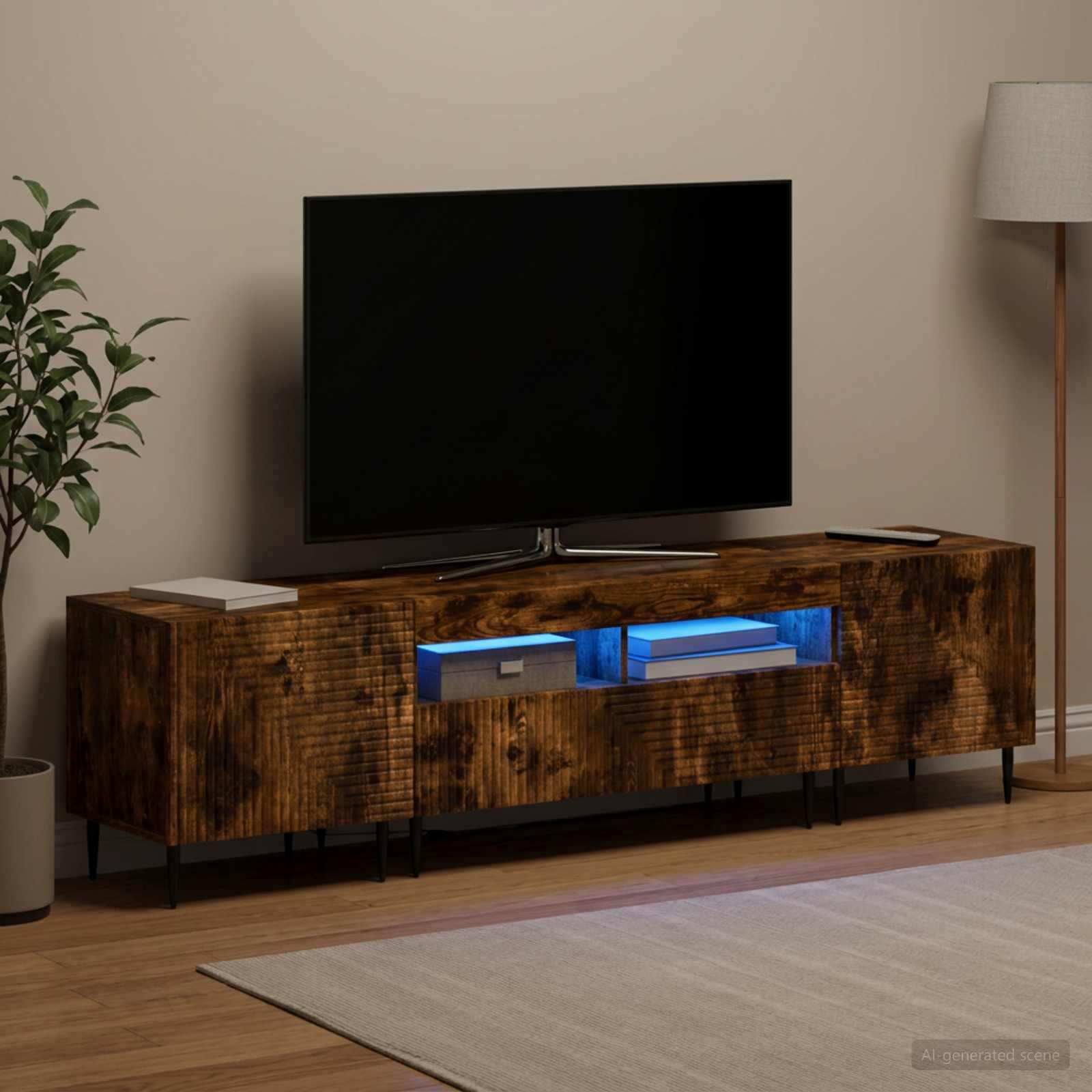 3416684_1.jpg vidaXL 3-dielny LED TV stolík Dymový dub Kompozitné drevo – Obrázok 1
