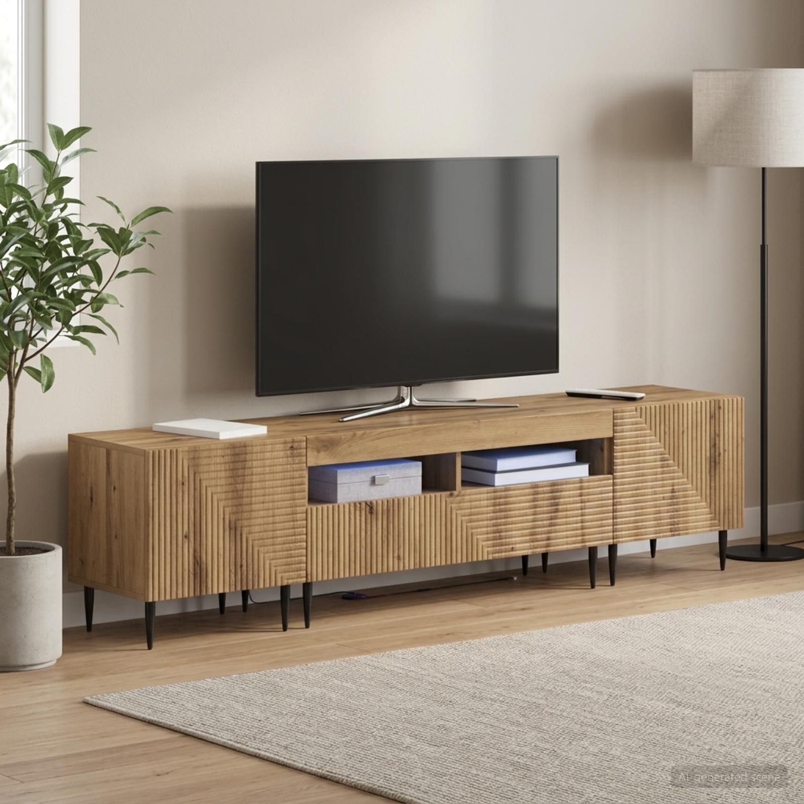 3416689_1.jpg vidaXL 3-dielny LED TV stolík Dub artisan Kompozitné drevo – Obrázok 1