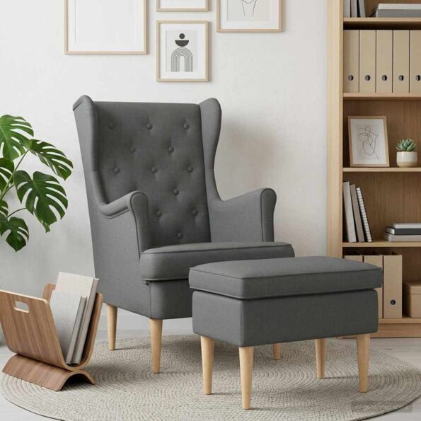 vidaXL Kreslo s taburetom 2 ks Tmavosivá Látka – Obrázok 3