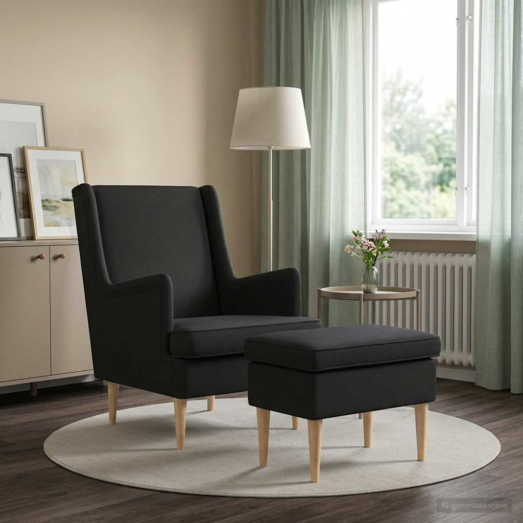 3418813_1.jpg vidaXL Kreslo s taburetom 2 ks Čierna Látka – Obrázok 1