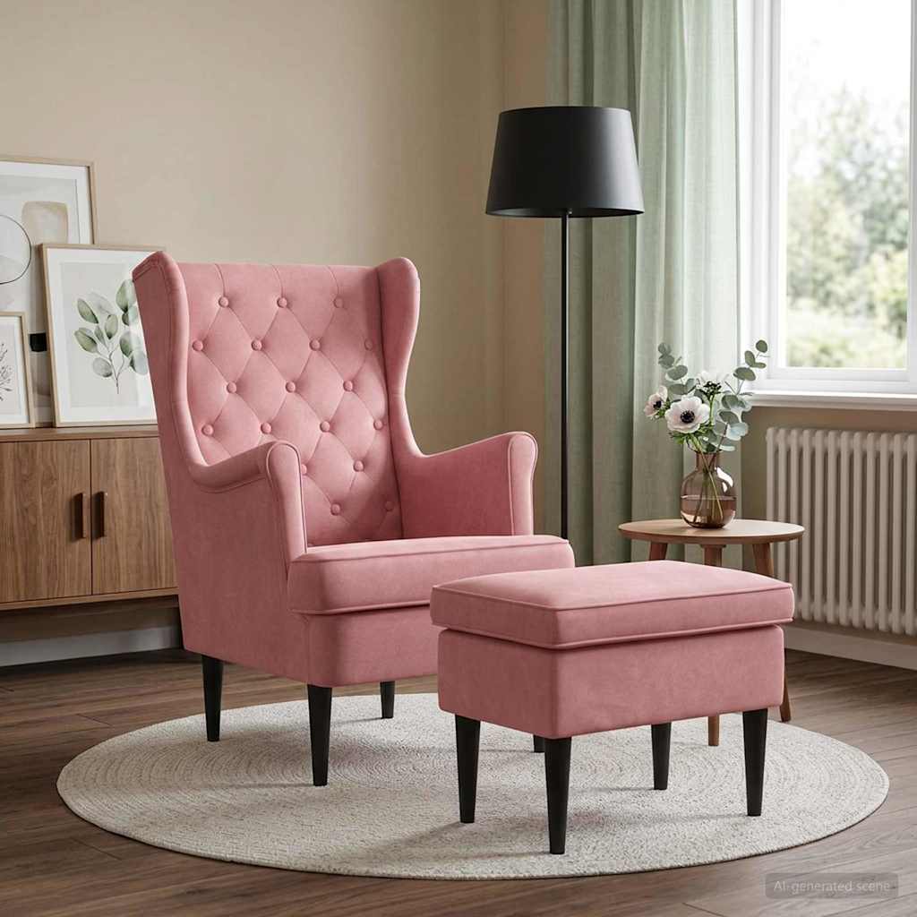 3418822_1.jpg vidaXL Kreslo s taburetom 2 ks Ružová Zamat – Obrázok 1