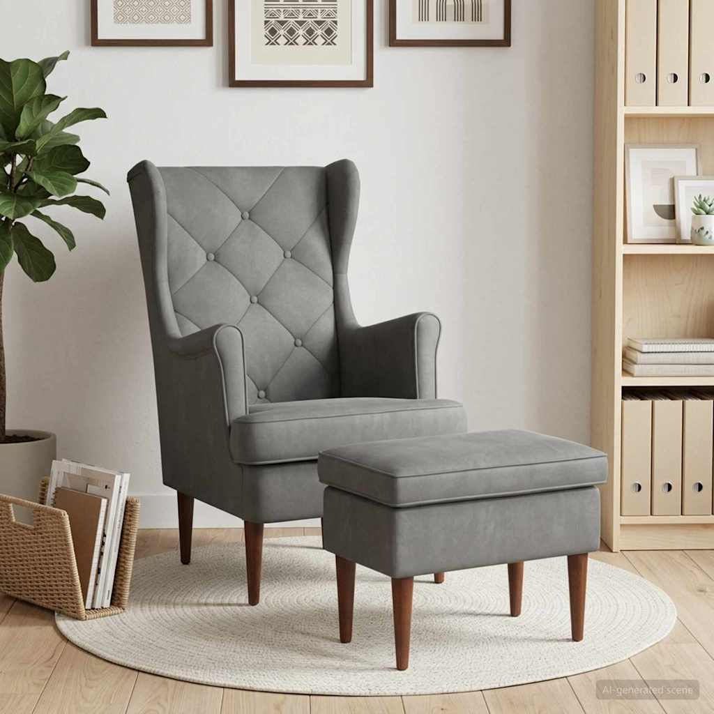 3418848_1.jpg vidaXL Kreslo s taburetom 2 ks Tmavosivá Zamat – Obrázok 1