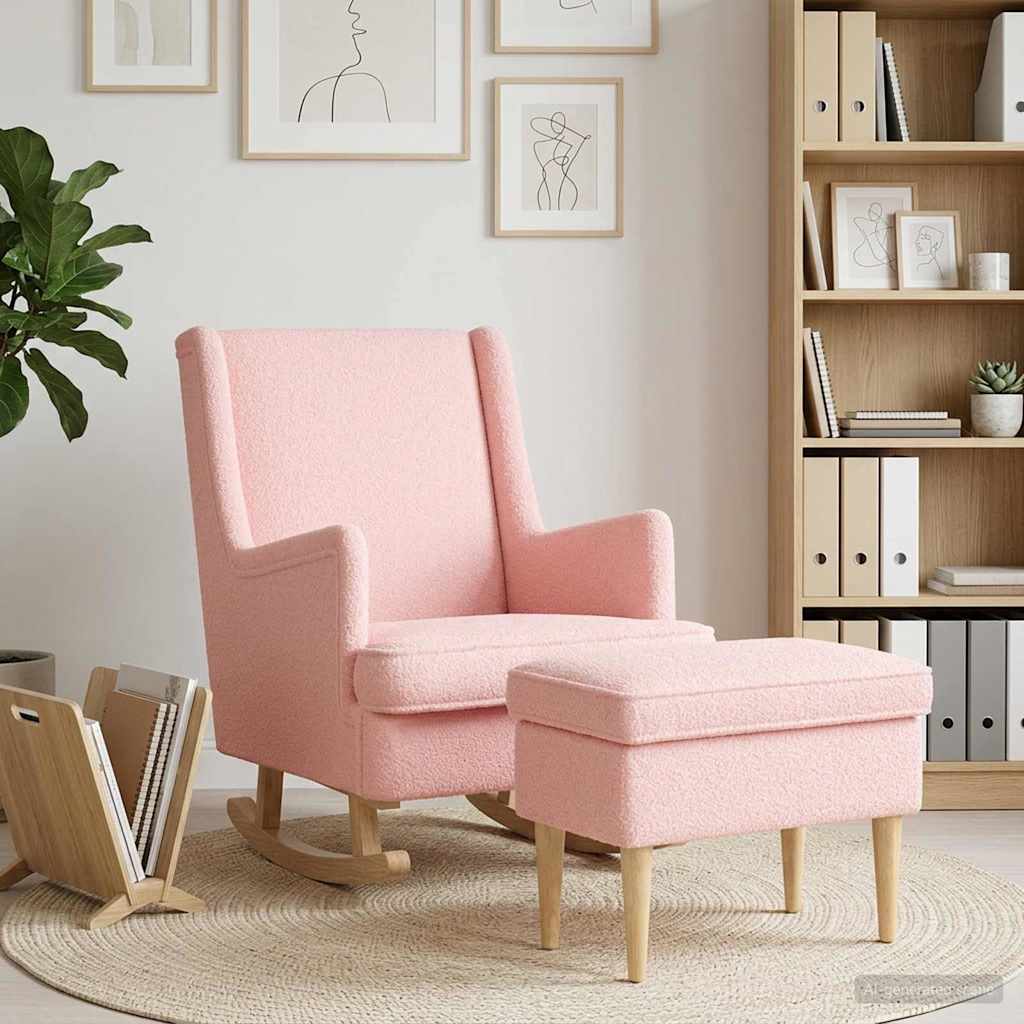 3418856_1.jpg vidaXL Kreslo s taburetom 2 ks Ružová Bouclé – Obrázok 1