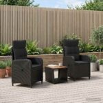 vidaXL Záhradný lounge set 3 ks Čierna