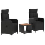 vidaXL Záhradný lounge set 3 ks Čierna – Obrázok 2