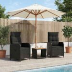 vidaXL Záhradný lounge set 3 ks Čierna – Obrázok 3