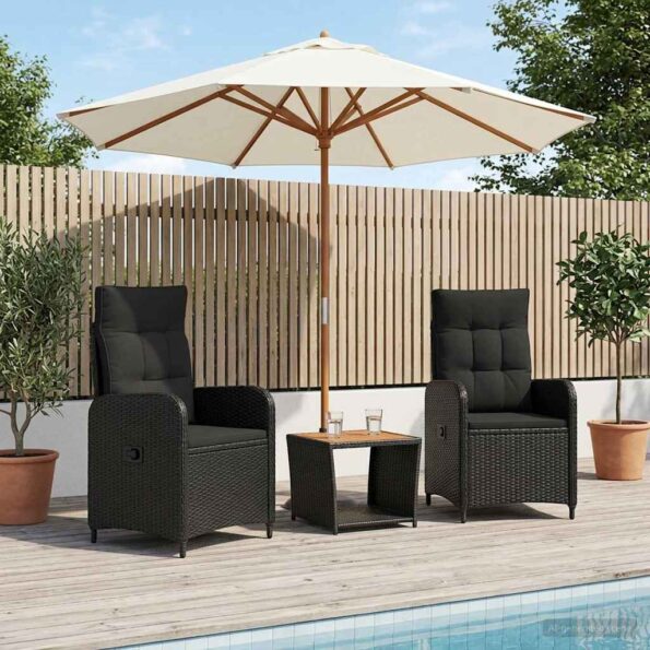 vidaXL Záhradný lounge set 3 ks Čierna – Obrázok 3