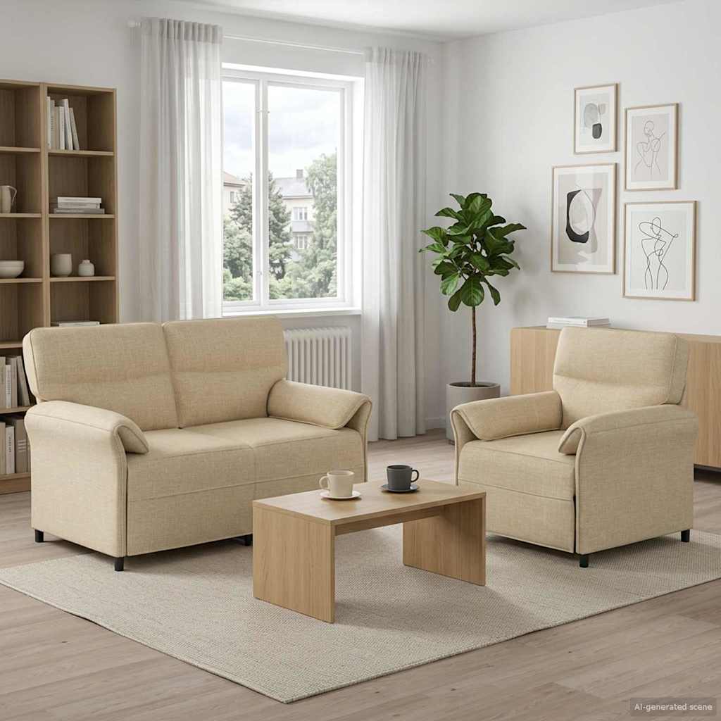 3424850_1.jpg vidaXL Sada pohoviek 2 ks Krémová Látka – Obrázok 1