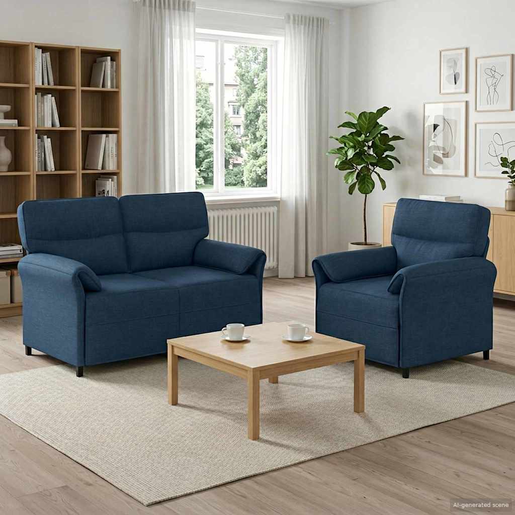 3424851_1.jpg vidaXL Sada pohoviek 2 ks Modrá Látka – Obrázok 1