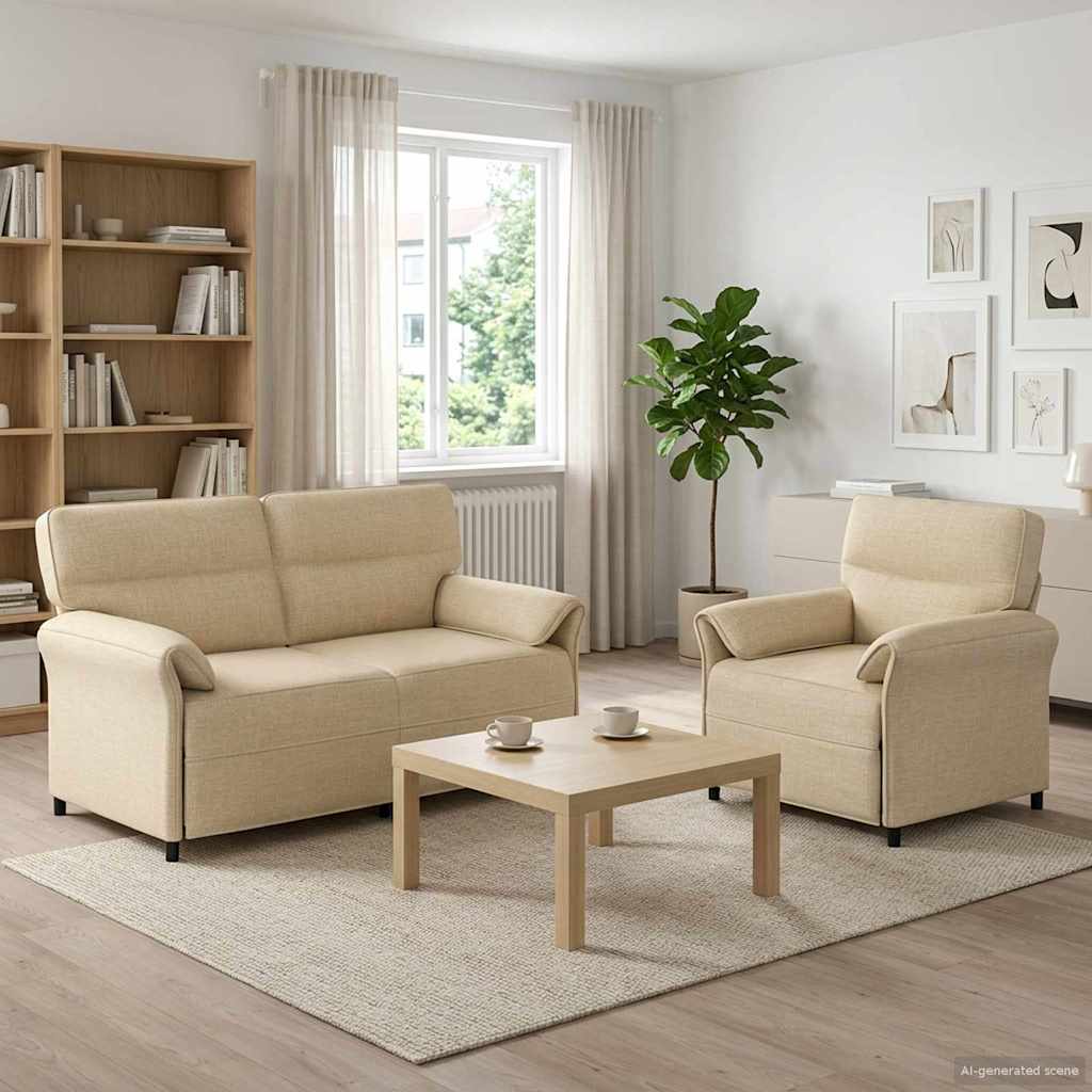 3424864_1.jpg vidaXL Sada pohoviek 2 ks Krémová Látka – Obrázok 1