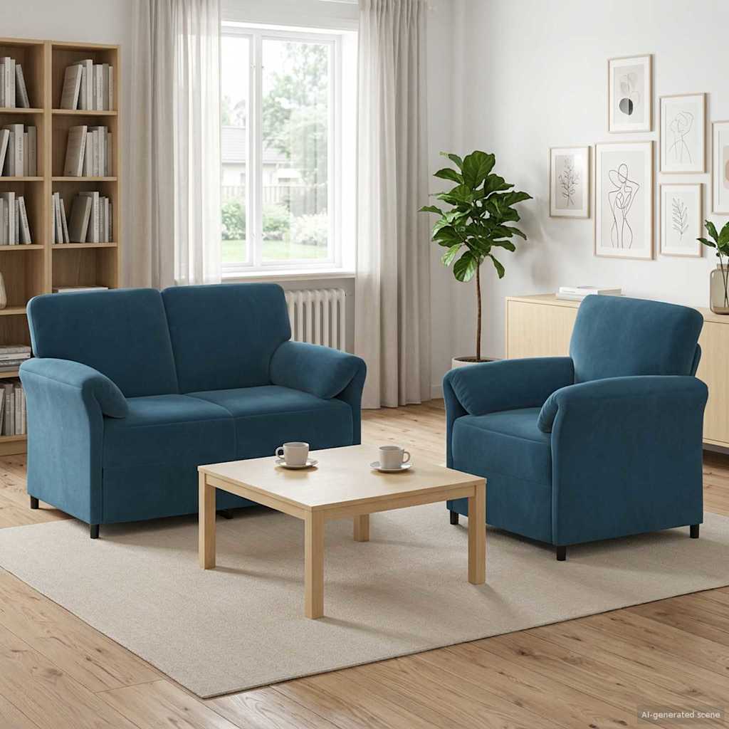 3424894_1.jpg vidaXL Sada pohoviek 2 ks Modrá Zamat – Obrázok 1