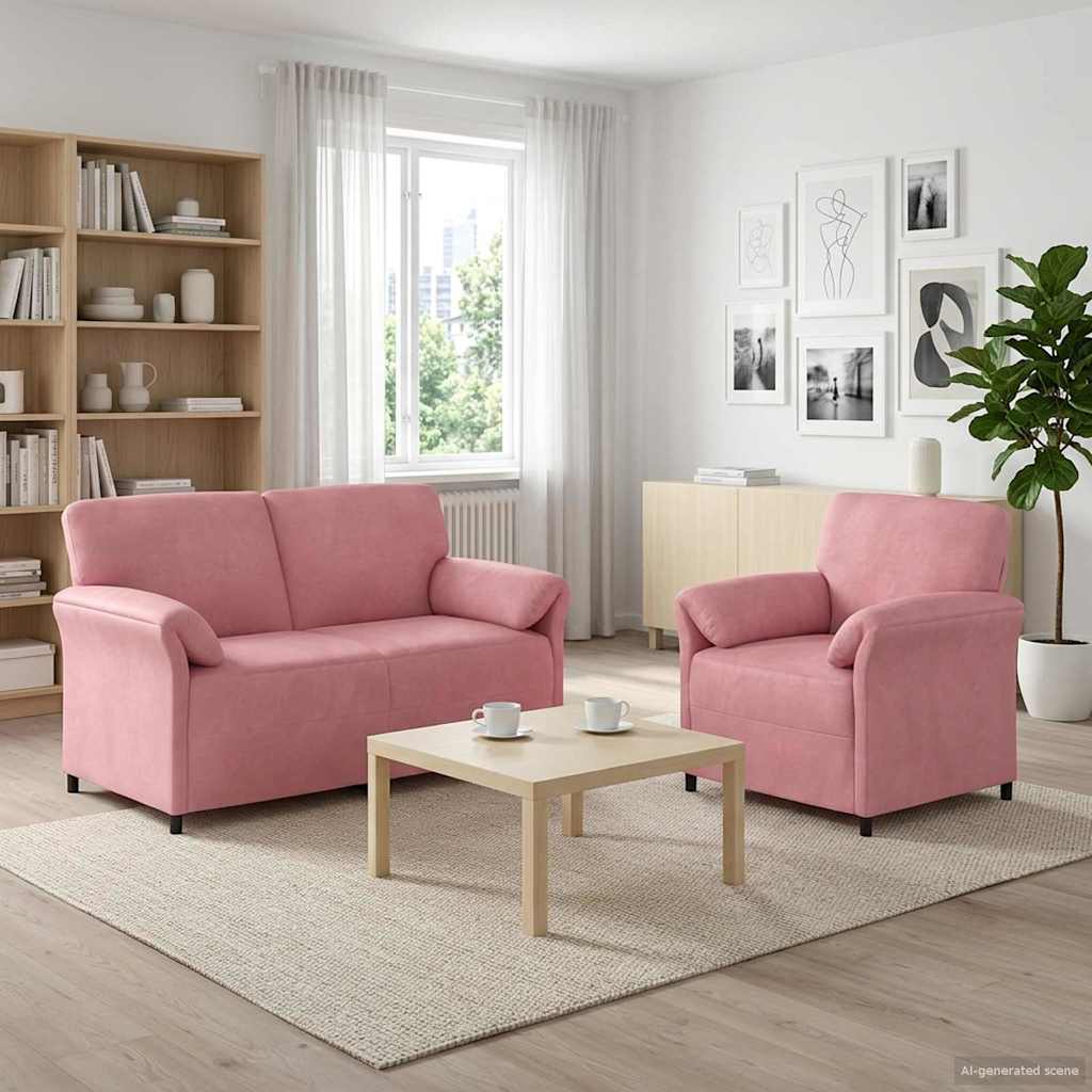 3424903_1.jpg vidaXL Sada pohoviek 2 ks Ružová Zamat – Obrázok 1