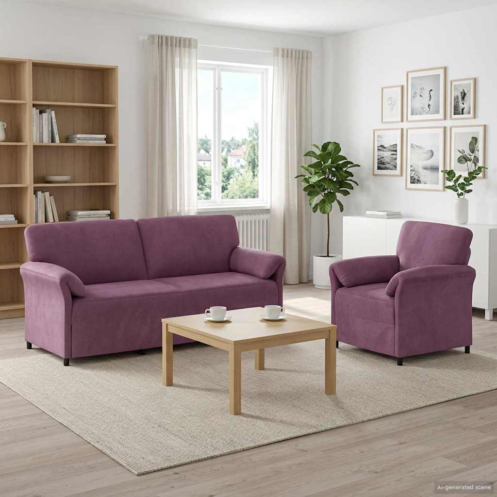 3424926_1.jpg vidaXL Sada pohoviek 2 ks Fialová Zamat – Obrázok 1